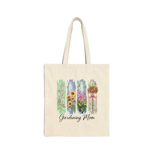 Gramas Garden Cotton Canvas Tote Bag, Floral Farmers Market Shopping Bag, Eco-Friendly Reusable Grocery Tote, Botanical Print Shoulder Bag,
