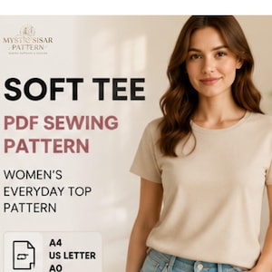 Women's T Shirt Sewing Pattern PDF, Easy Everyday Tee Top Pattern, Knit Shirt Sewing Pattern, Digital Download
