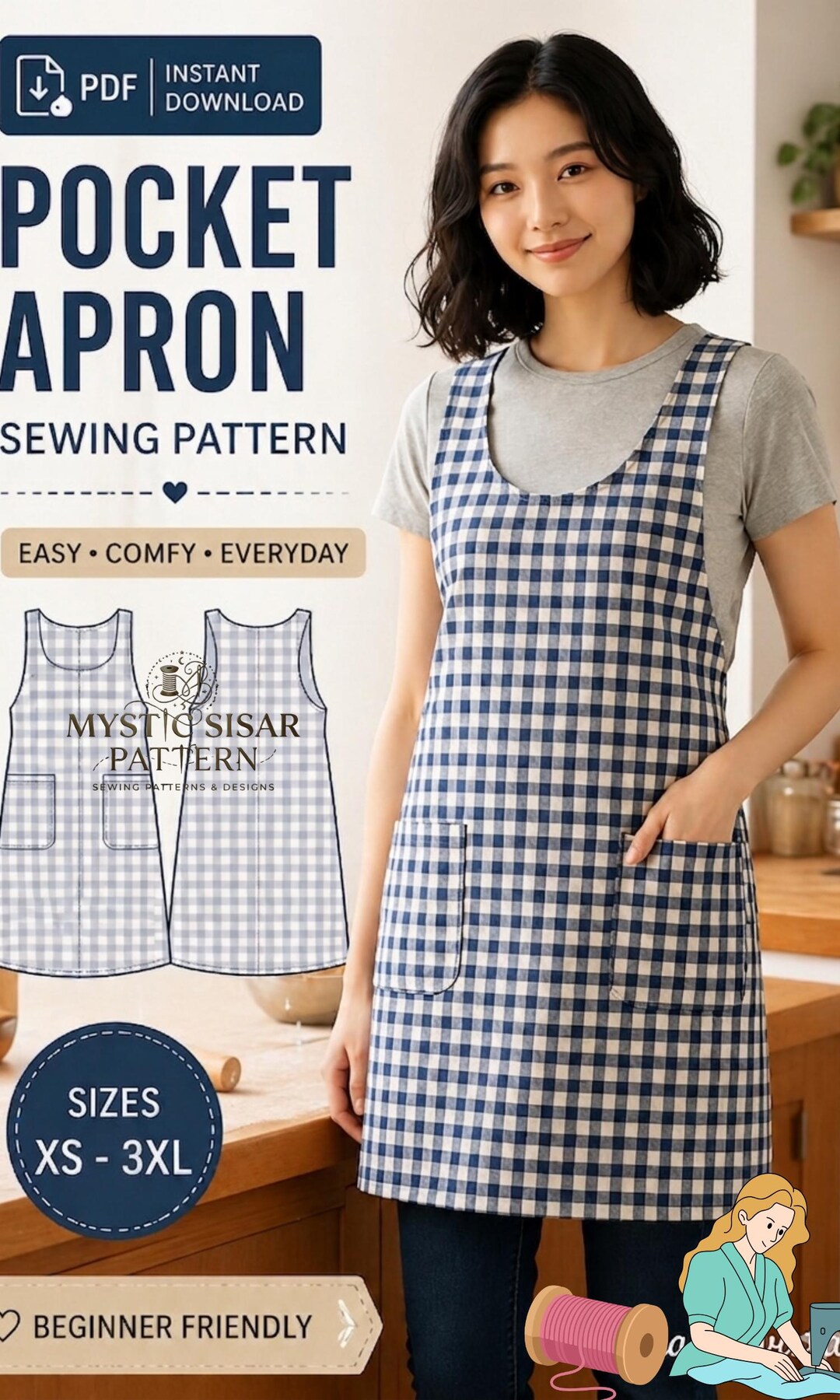 Pocket Apron Pattern Pocket Apron Sewing Pattern PDF | Beginner Apron Pattern | Japanese ...