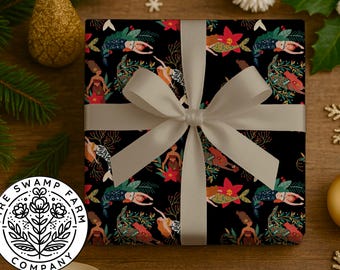 Rollo de papel de regalo negro de Navidad de sirena