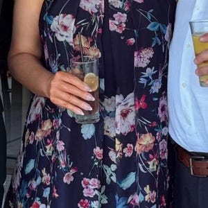 Silk dress, made in Italy. Navy blue and floral.