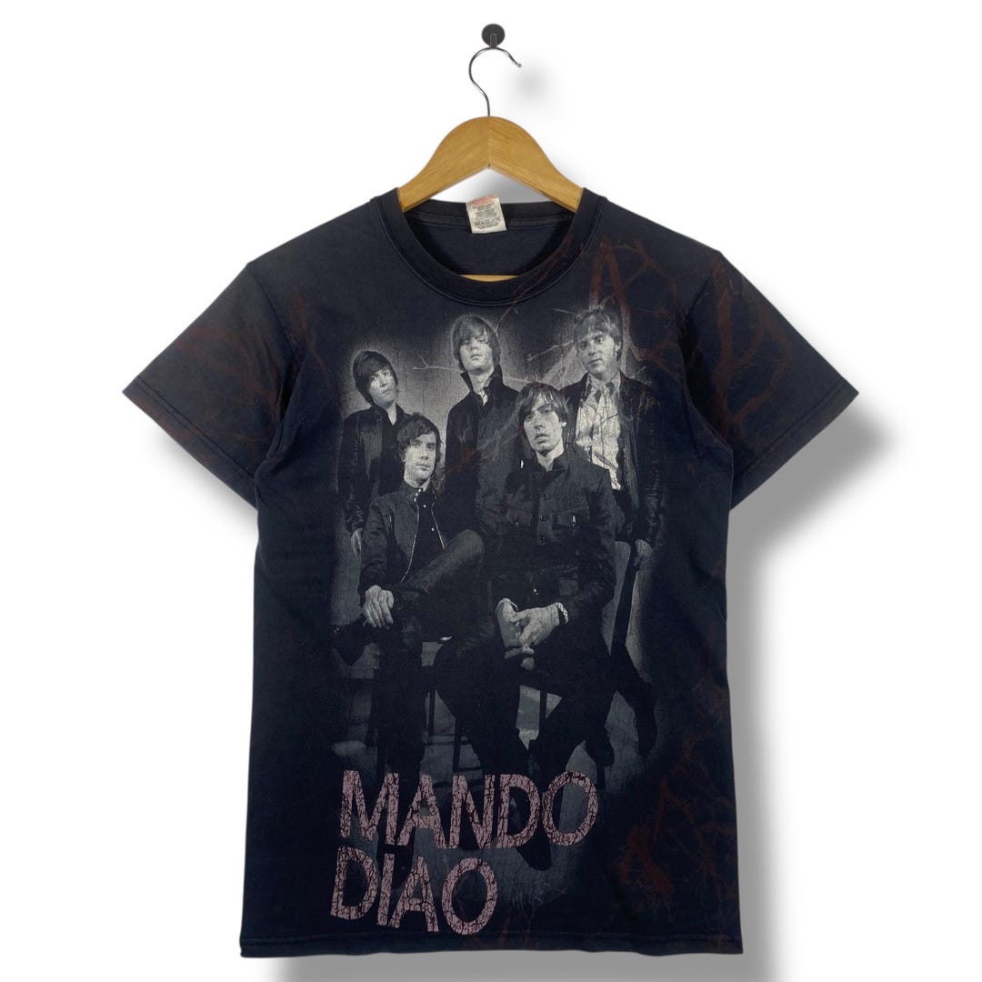 Mando Diao バンドTシャツ ブラック サイズM 希少なヴィンテージ 00年代 MANDO DIAO バンド フルプリント Tシャツ