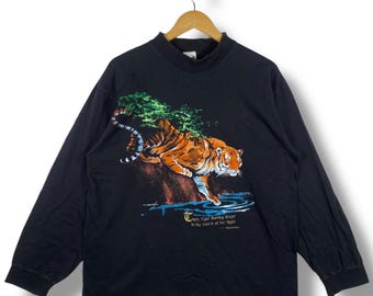 Vintage 90er Jahre TIGER National Wildlife Graphic Longsleeve T-Shirt