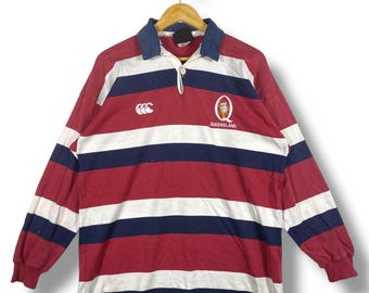 Vintage 90's CANTERBURY Queensland Striped Polo Rugby Shirt