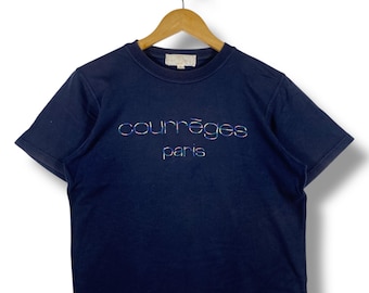 Vintage 90's COURREGES PARIS Embroidery Logo Faded Tee Shirt