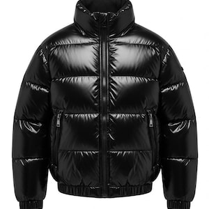 Glossy Puffer Jacket Quilted Puffer Coat High Collar Men&#39;s Street Style Fashion Insulator