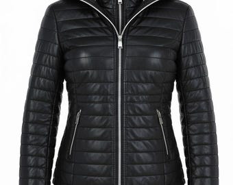Ladies Hooded Leather Jacket Black Women Jacket