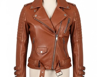 Womens Brown Lambskin Leather Jacket Motorcycle