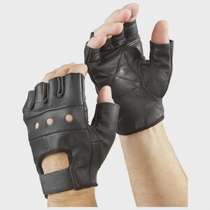 Men’s Fingerless Motorcycle Leather Gloves – Half Finger Biker Driving Black Gloves