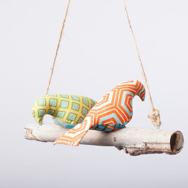 Love Birds - Bird Swing, Bird Mobile in Boy Themed Fabrics