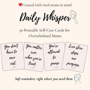 30 Printable Affirmation Cards for Moms – Gentle Self Care Quotes Deck – Instant Download Mental Health Gift – Calm Reminder Cards
