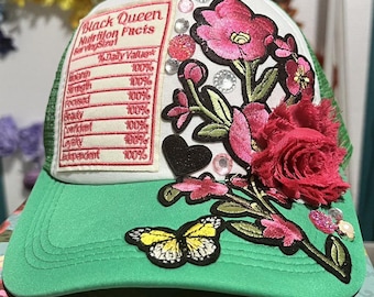 Black Queen floral green Trucker Hat