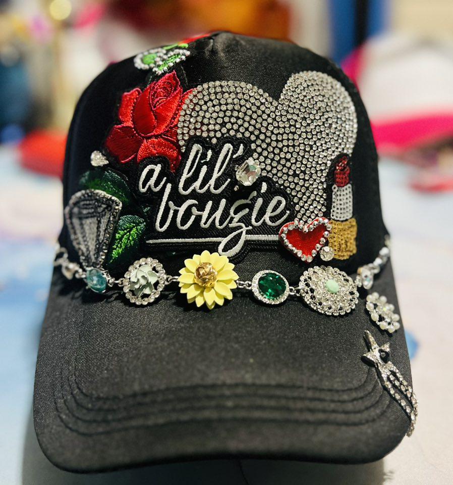 A Lil Bougie Embellished Black and Gold Trucker Hat A lil bougie, extra sparkly, and one-of-a-kind  main image 3