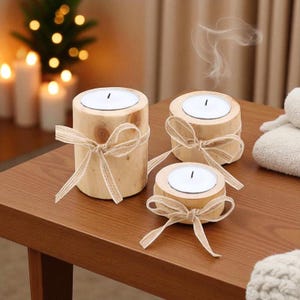 Rustic Wood Tealight Candle Holder Set: Farmhouse Woodland Centerpieces