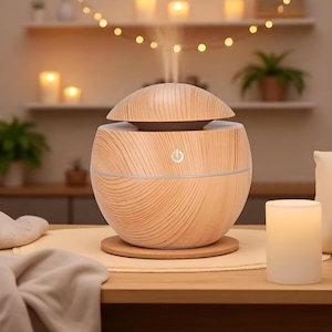 Diffuseur d'aromathérapie à grain de bois | Humidificateur d'air à ultrasons avec lumière LED | Diffuseur d'huiles essentielles Cosy Room | Silencieux et portable