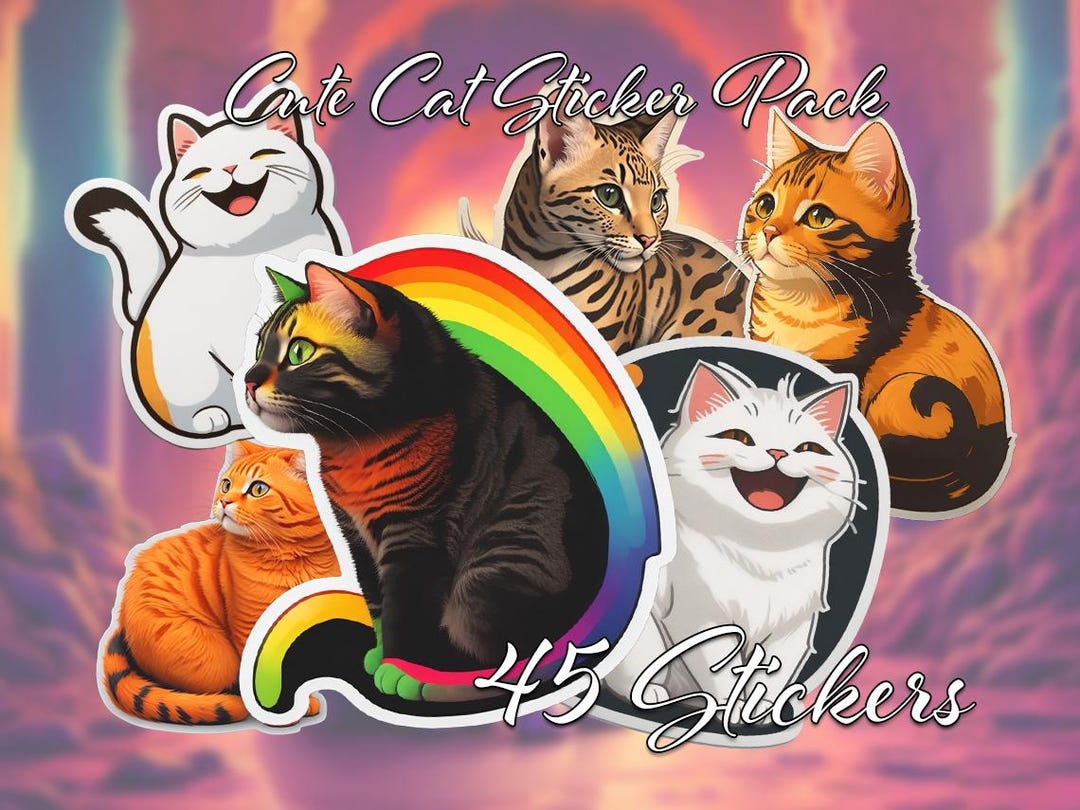 45 Cute Cat Digital Sticker Pack | PNG Transparent Cats for Goodnotes ...