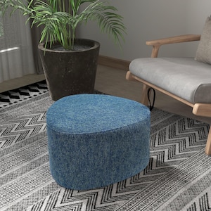 Linen Wide Pouf, Pouf Stool, Ottoman Bench, Minimalist Stool, Modern Pouf, Round Stool, Sofa Side Table, Footstool Ottoman,