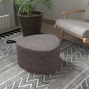 Linen Wide Pouf, Pouf Stool, Ottoman Bench, Minimalist Stool, Modern Pouf, Round Stool, Sofa Side Table, Footstool Ottoman,