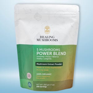 5 Mushrooms Power Bland, Organic Extract Powder, with Lions Mane, Reishi, Cordyceps, Turkey Tail and Chaga - 200 Gram