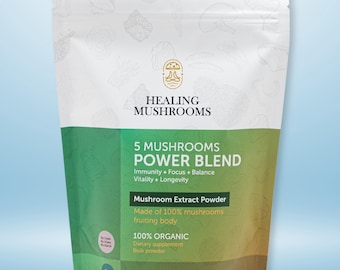 5 champignons puissants, poudre d'extrait biologique, avec crinière de lion, reishi, cordyceps, queue de dinde et chaga - 200 g