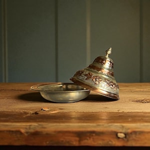 Vintage Turkish Copper & Brass Tray: Embossed Floral Boho Decor