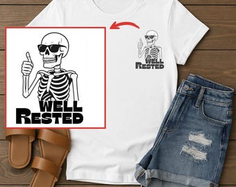 Comfort Colors Well Rested Skeleton Shirt, Funny Halloween Shirt, Goth Graphic Tee, Vintage Bones T-Shirt, Sleep Humor - 12 Color Options