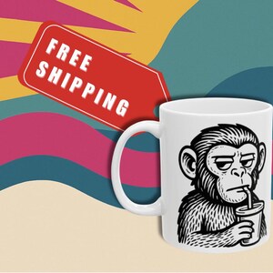 Monkey SideEye Coffee Mug - Sarcastic Side Eye Funny Original Animal Character Shirt - White Ceramic Mug 11oz