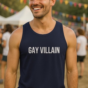 Gay Villain Tank Top | Unisex Pride Tank | Funny LGBTQ+ Festival Shirt | 16 Color Options | Bold Slogan Summer Top