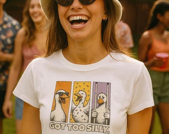 Got Too Silly Goose Crop Top - Funny Comic Panel Shirt, Cute Summer Tee, Playful Goose Graphic Tee, Soft Cropped Top in 10 Colors