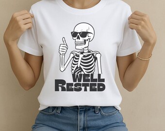 Comfort Colors Well Rested Skeleton Shirt, Funny Halloween Shirt, Goth Graphic Tee, Vintage Bones T-Shirt, Sleep Humor - 12 Color Options