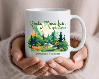 Taza del Parque Nacional de las Montañas Rocosas: regalo para amantes de la naturaleza, taza de café para aventuras en Colorado, recuerdo de viaje de senderismo