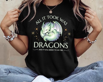 Dragon T Shirt: Fantasy Book Lover Merch, Dragon Lover Gift, Dragon T-Shirt for Fantasy Lovers