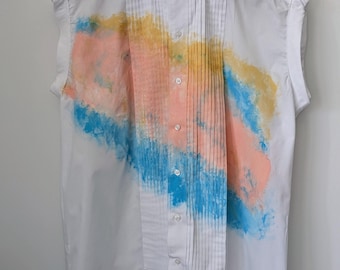 Upcycled Tuxedo Shirt Turned Women’s Shirtdress – Hand-Painted Abstract Art, Bold & One-of-a-Kind Statement Piece