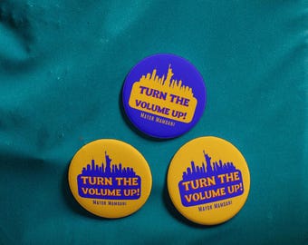 Mamdani Turn the Volume Up Zohran Mamdani Pin Button Zohran Mamdani for New York NYC Pin Political Pin Activist pin Campaign Slogan Button