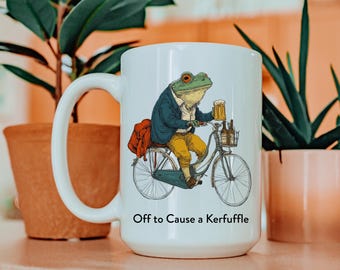 Frog Coffee Mug Off to Cause a Kerfuffle Funny Weirdcore Meme Aesthetic Sarcastic Saying Funny Animal Mug Funny Gift Mug Black Coffee Cup