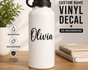 Personalized Name Vinyl Decal | Custom Name Sticker for Bottles, Laptops & Gifts | Waterproof No Background Lettering | Durable 4 Year Vinyl