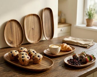 Wooden Serving Tray / plate | Unique Irregular Trays | Live Edge Charcuterie Boards | Minimalist Home Decor | Set of 3