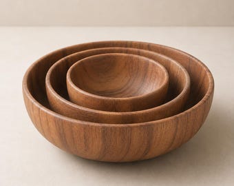 Acacia Wood Bowl in Small, Medium or Large, Handcrafted Wooden Serving Bowl, Salad Fruit Soup & Snack Bowl, Rustic Kitchen Decor
