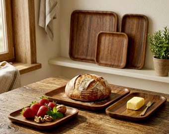 Handcrafted Acacia Wood Tray/serving plates | Minimalist Home Decor | Set of 3