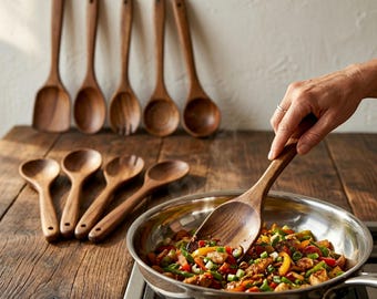 Wooden spatula-6 Piece|Teak Wood Kitchen Utensil Set | Non-Stick Cookware