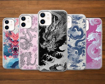 Funda de teléfono con diseño de dragón chino y japonés para iPhone 17Pro, 16, 15, 14, 13, 12, Samsung S26, S25, S24, S23, A16, A56, Pixel 10, 9Pro