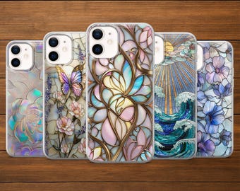 Funda de teléfono con vitral y flores góticas para iPhone 17Pro, 16, 15, 14, 13, 12, Samsung S25, S24, S23FE, S22, A26, A16, Pixel 10, 9