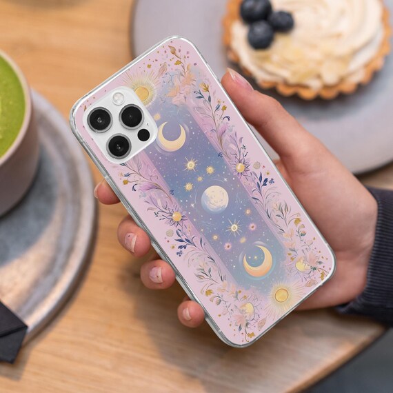 Celestial Phone Case Moon Sun Stars Cover for iPhone 17Pro, 16, 15, 14, 13, 12, Samsung S26, S25, S24, S23, A16, A56, Pixel 10, 9Pro