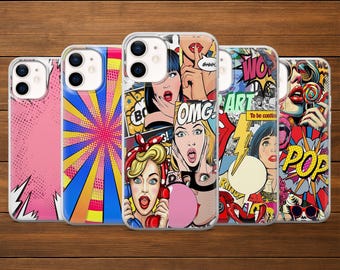Pop Art Phone Case Comic Painting Cover for iPhone 17Pro, 16, 15, 14, 13, 12, Samsung S26, S25, S24, S23, A16, A56, Pixel 10, 9Pro