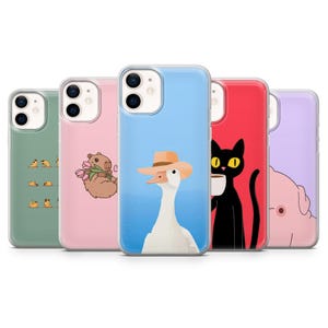 Funny Animals Phone Case Goose Cat Love Cover for iPhone 17Pro, 16, 15, 14, 13, 12, Samsung S25, S24, S23FE, S22, A16, A56, Pixel 10, 9Pro
