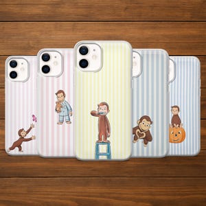 Roligt apa-mobilskal med ränder och tecknat motiv för iPhone 17Pro, 16, 15, 14, 13, 12, Samsung S26, S25, S24, S23, A16, A56, Pixel 10, 9Pro