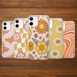 Coque de portable rétro groovy pour iPhone 17Pro, 16, 15, 14, 13, 12, Samsung S25, S24, S23FE, S22, A16, A56, Pixel 10, 9Pro, 8A
