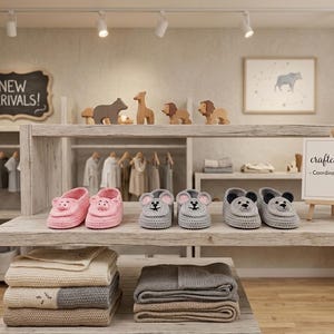 ブタとネズミの子供用スリッパ 簡単PDF ベビーアニマルシューズ 初心者向け編み物パターン