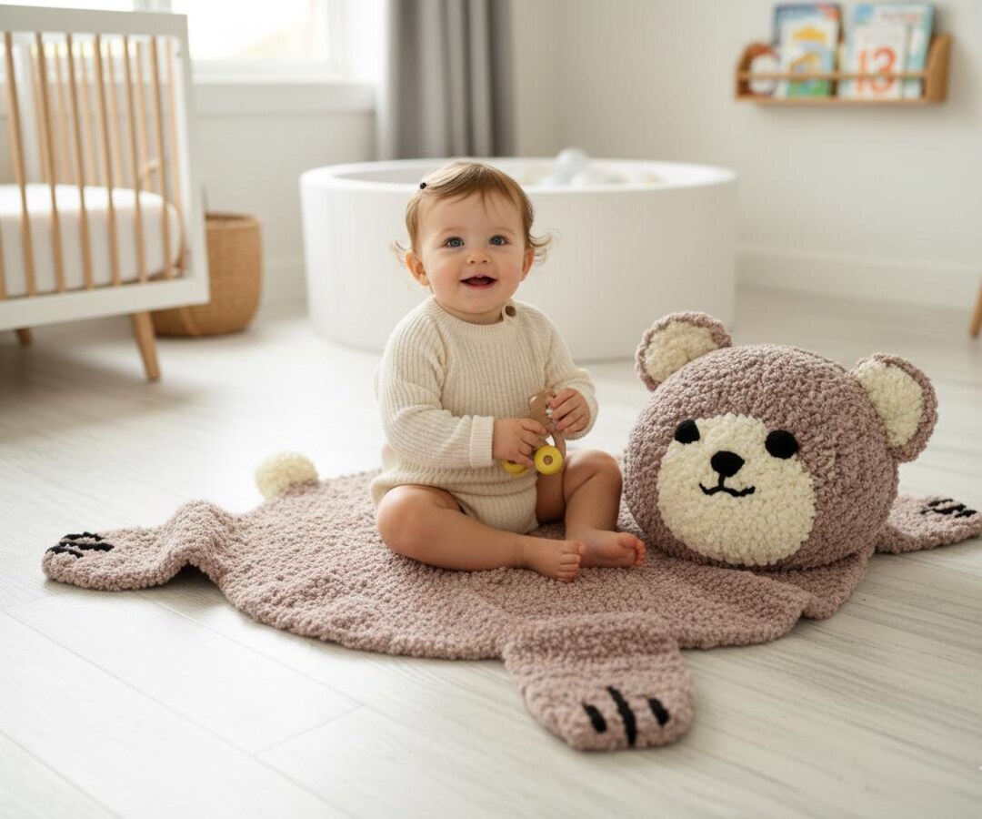 Crochet Bear Rug Pattern PDF – Cozy Nursery & Kids Room Carpet Tutorial ...