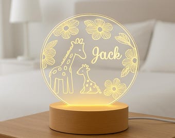 Personalized Giraffe Family LED Night Light - Custom Name Kids Room Decor